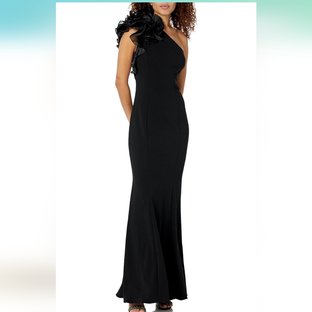Aidan mattox by Adrianna papell organza ruffle one shoulder gown - Picture 6 of 11